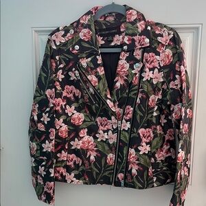 Colleen Lopez Floral Leather Jacket - Black and Pink